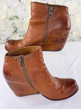 Kork-Ease Leather Wedge Ankle Boots Brown Size 7